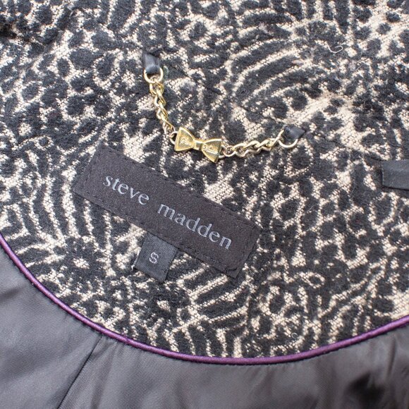 Steve Madden Pea Coat Black & Beige Wool Blend - Picture 6 of 7